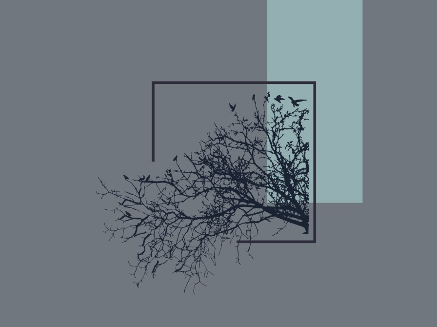 stregtegning af grene med sorte fugle